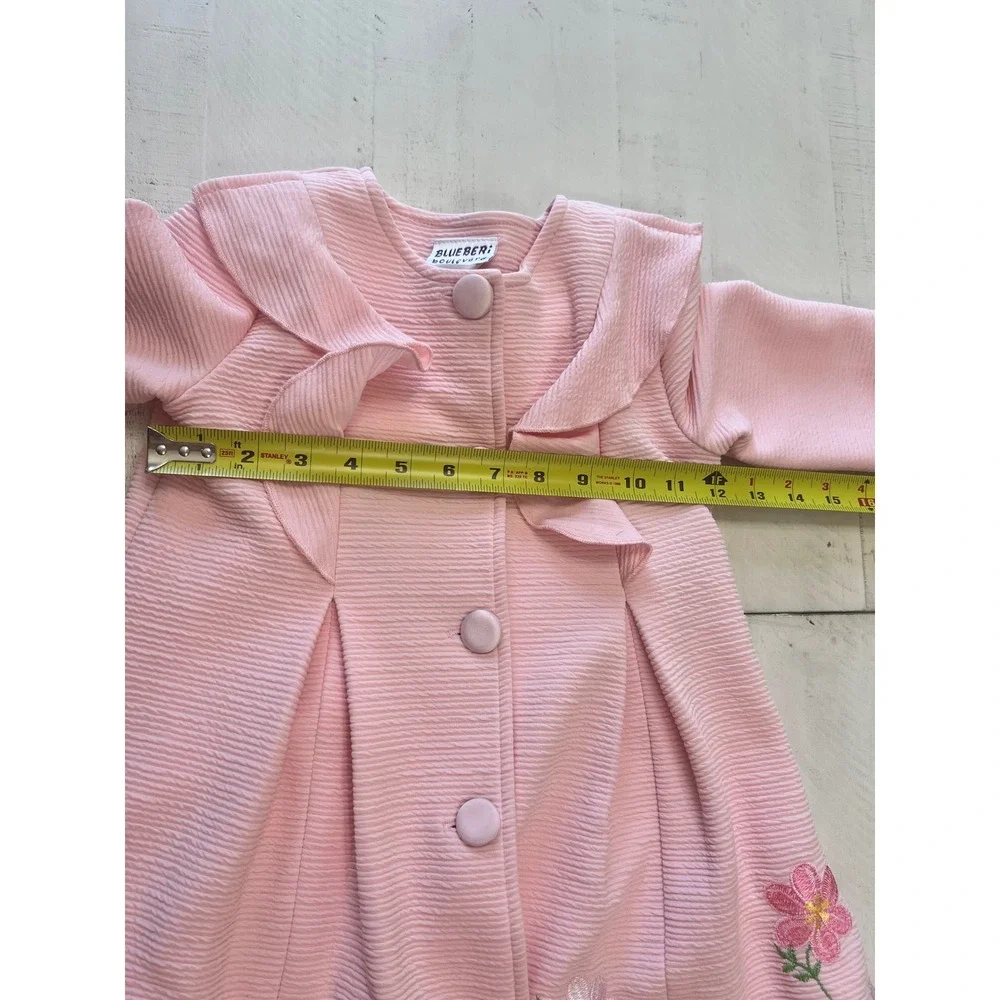 Blueberi Boulevard Girls Pink Floral Embroidered Ruffle Coat Size 5